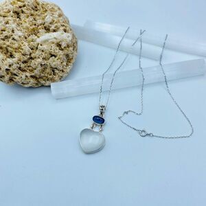 Selenite Divine Light & Kyanite Heart Sterling Silver Pendant Necklace
